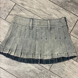 Urban Outfitters Grey/Washed Blue Denim Pleated Mini Skirt